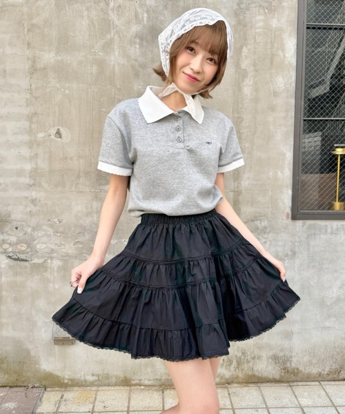 SOLLON. スカート コットンレースティアードミニスカパン