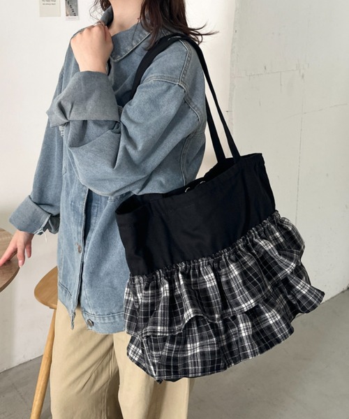 CLEA トートバッグ 大きめ 「A4サイズ対応」2wayフリルトートバッグ