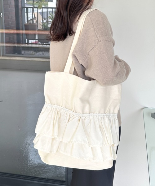 CLEA トートバッグ 大きめ 「A4サイズ対応」2wayフリルトートバッグ