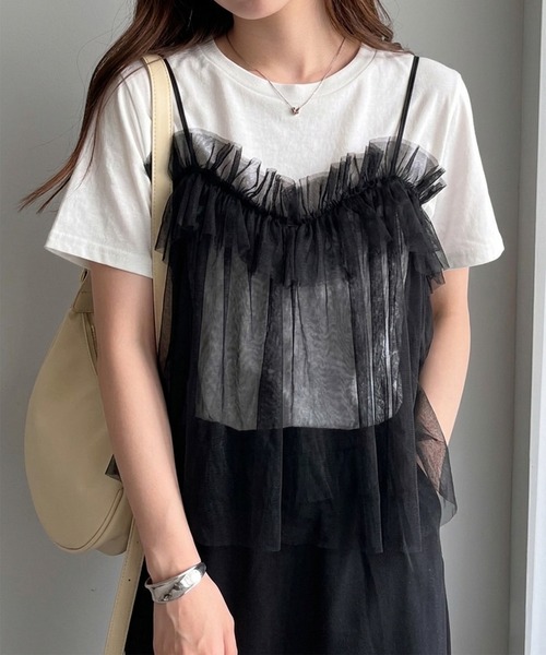 RANAN（ラナン） tシャツ 半袖 チュールフリルドッキングTシャツ