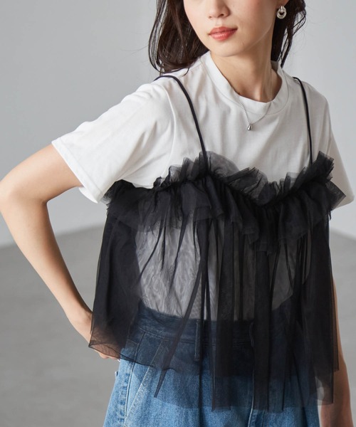 RANAN（ラナン） tシャツ チュールフリルドッキングTシャツ