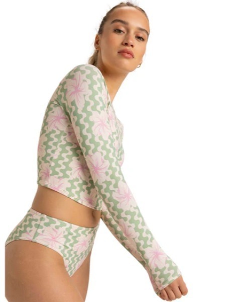 ROXY 花柄ラッシュガード 上下セット☆☆ Roxy HIBISCUS DAZE CROP LYCRA ウィメンズ ラッシュガード