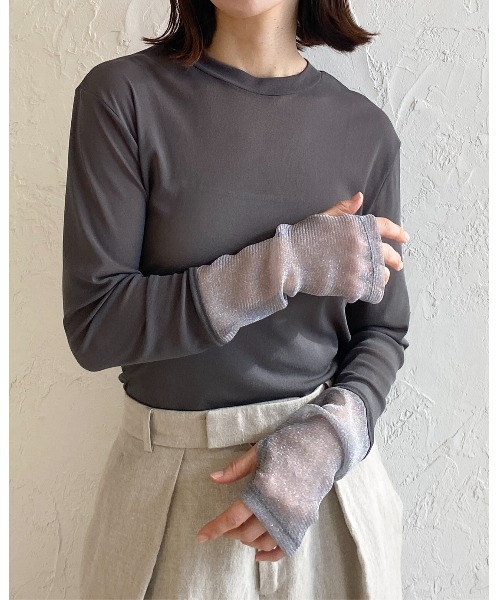 She's Closet tシャツ フィンガーホール配色長袖切り替えラメシアー