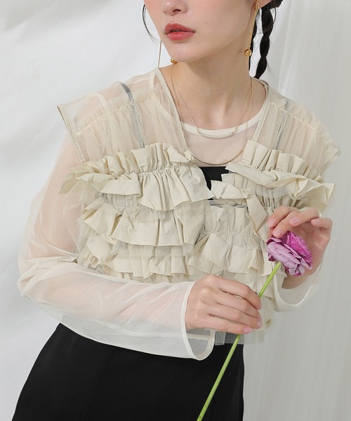 Kana ドレス ボリュームフリルベスト シアートップス キャミワンピ