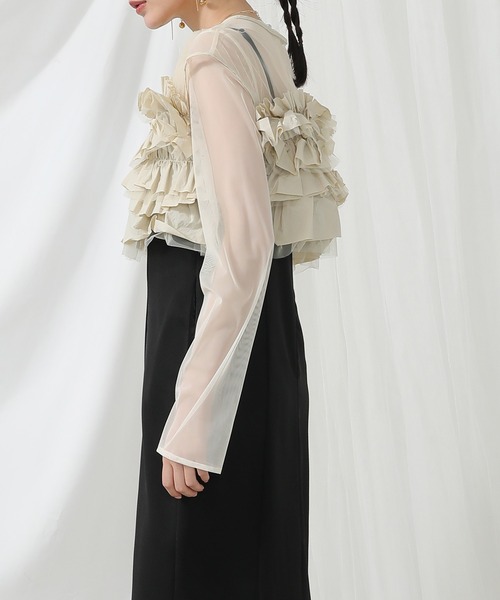 Kana ドレス ボリュームフリルベスト シアートップス キャミワンピ