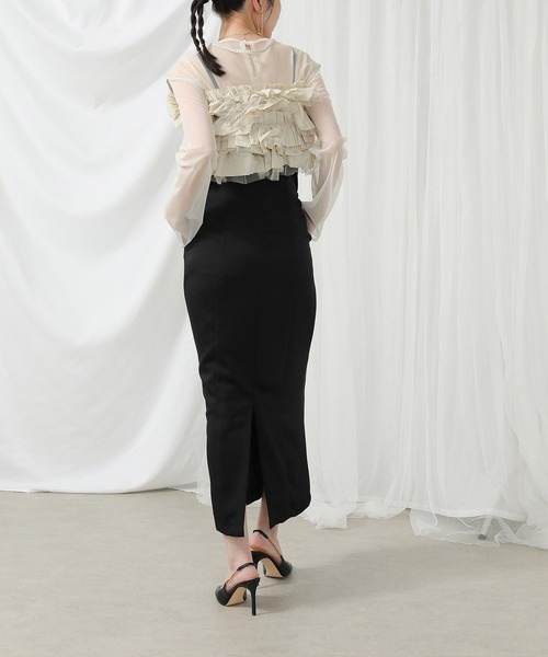 Kana ドレス ボリュームフリルベスト シアートップス キャミワンピ