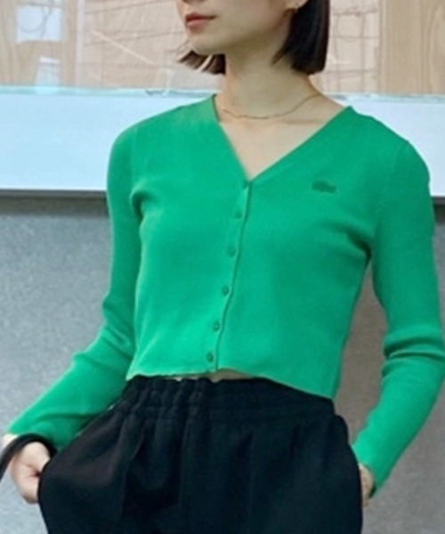 LACOSTE カーディガン UVカット クールマックスリブニット
