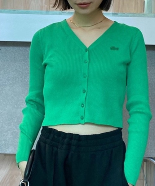 LACOSTE カーディガン UVカット クールマックスリブニット