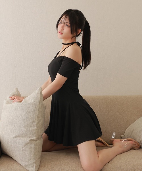 M DOLLY ワンピース off shoulder halter mini dress/オフショルダー