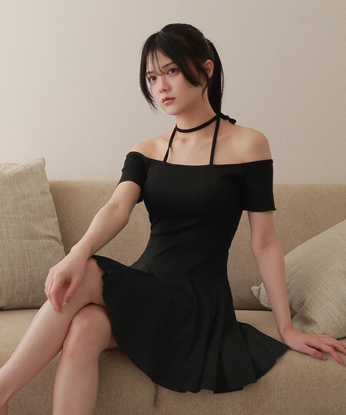 M DOLLY ワンピース off shoulder halter mini dress/オフショルダー