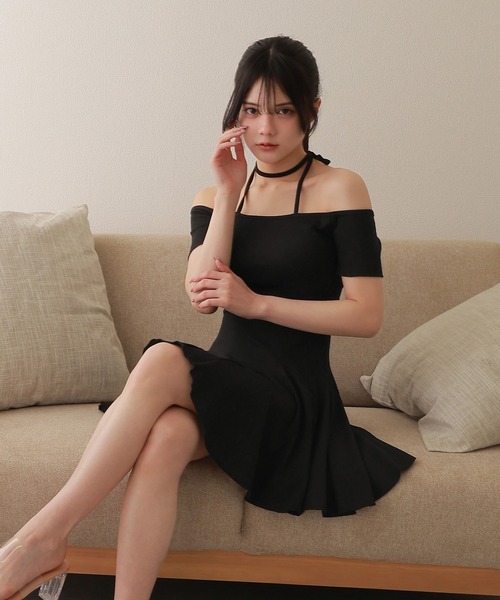 M DOLLY ワンピース off shoulder halter mini dress/オフショルダー