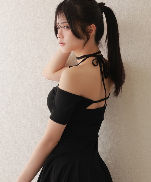 M DOLLY ワンピース off shoulder halter mini dress/オフショルダー