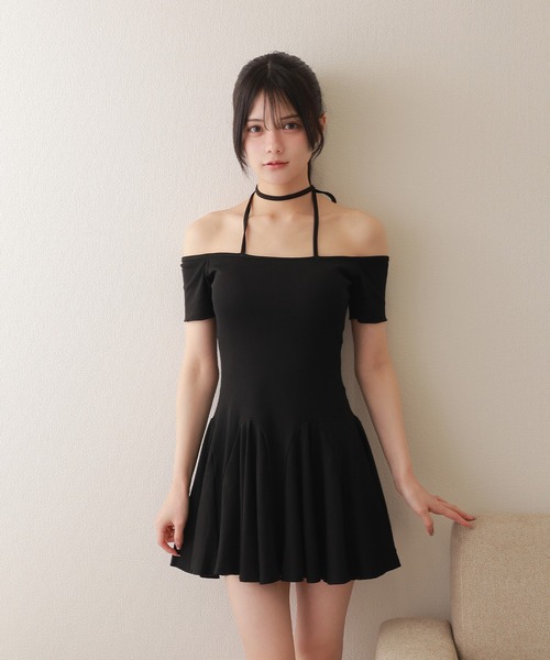 M DOLLY ワンピース off shoulder halter mini dress/オフショルダー