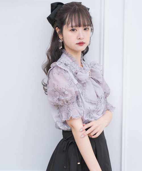 #anc ドロシー DOROTHY シャツ ブラウス ワインレッド 丸ヨーク 総レース フリル シースルー 花柄 バックジップ レディース [953123] Amazon | [KOREARU] ショルダーフリル レーストップス