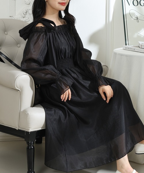 Lace Ladies（レースレディース） ワンピース 肩リボン シフォン オフ