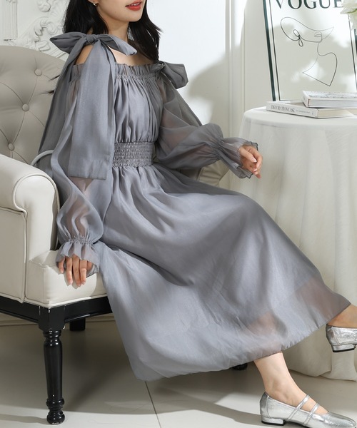 Lace Ladies（レースレディース） ワンピース 肩リボン シフォン オフ