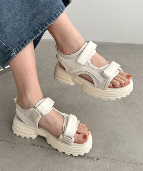 サンダル ダブルベルト厚底スポーツサンダル レディース : ZOZOTOWN