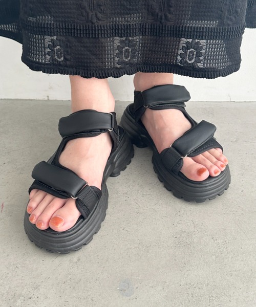 スポーツサンダル ブラック 厚底 サンダル ダブルベルト厚底スポーツサンダル レディース : ZOZOTOWN