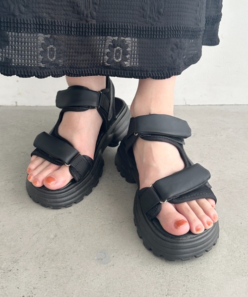 サンダル ダブルベルト厚底スポーツサンダル レディース : ZOZOTOWN