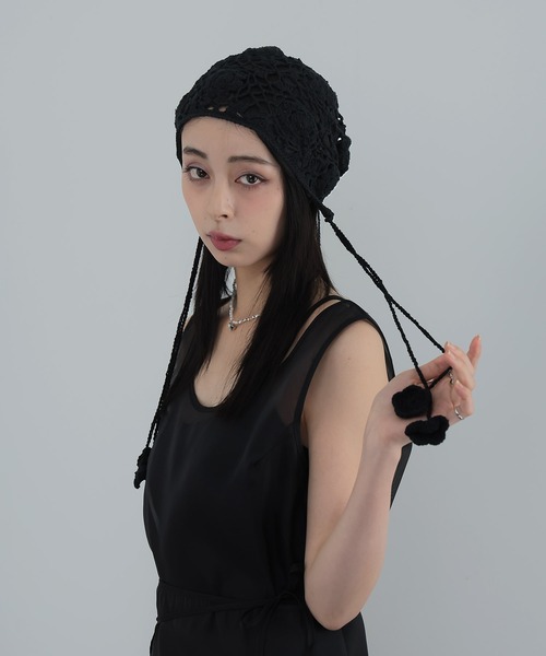 ニット帽 ボンネット 毛 黒 ブラック y2k グランジ ビーニー帽 ブラック グランジ 韓国 歯型 ストリート Y2K 黒 ニット帽