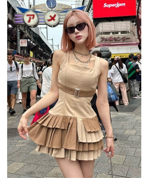 Darich ワンピース アンダーベルトプリーツミニワンピース