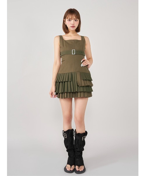 Darich ワンピース アンダーベルトプリーツミニワンピース