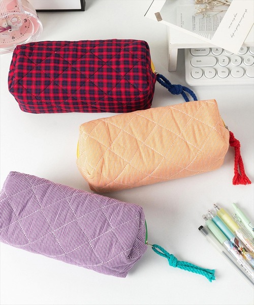 BAYBLO ポーチ (SB)チェック柄 キルト マルチポーチ/ペンケース