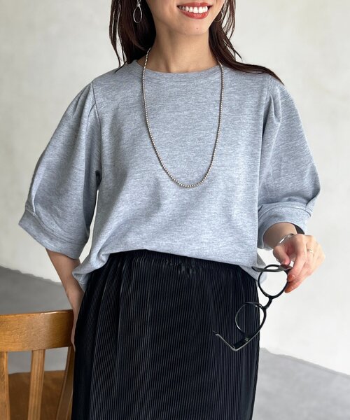 tシャツ パフ5分袖スウェット レディース