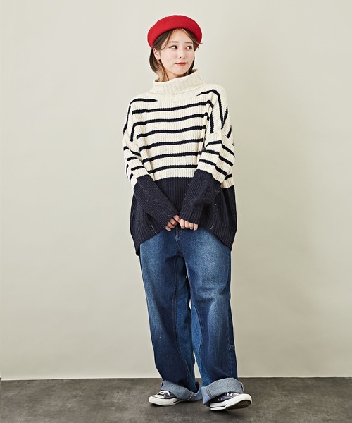 「CUBE SUGAR」 タートルネックニット M ベージュ レディース_画像7