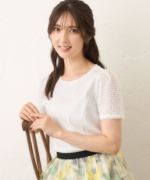 tシャツ コマフリル カットソーコンビプルオーバー レディース