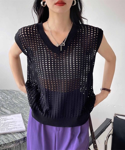 「NANEA」 Vネックニット ONESIZE ホワイト レディース_画像2