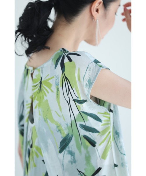cawaii ワンピース 涼しさ舞い込むグリーンアートロングワンピース