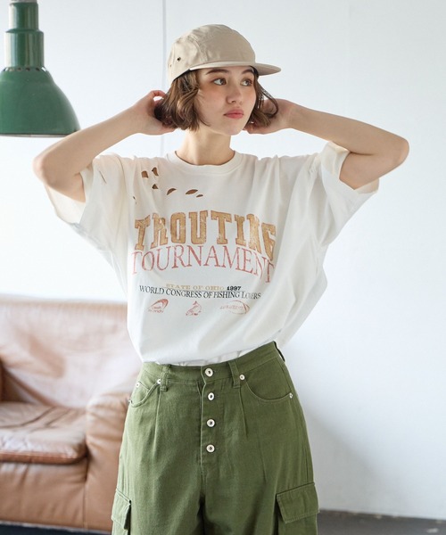 「PBLIM」 半袖Tシャツ MEDIUM カーキ レディース_画像2