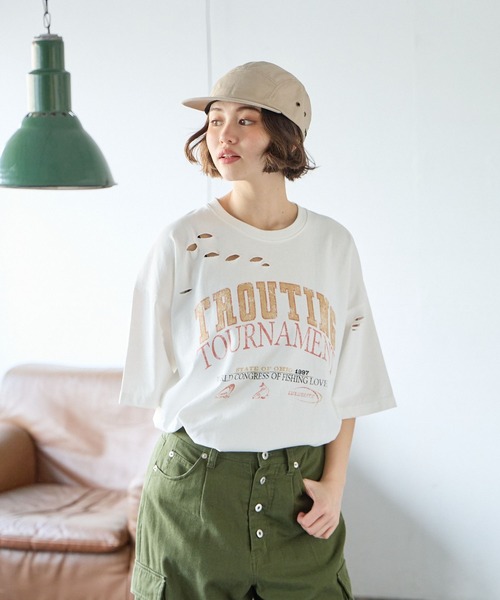 「PBLIM」 半袖Tシャツ MEDIUM カーキ レディース_画像3