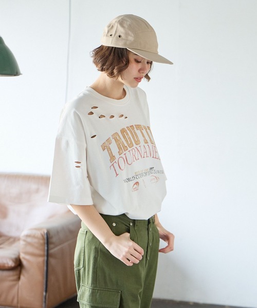 「PBLIM」 半袖Tシャツ MEDIUM カーキ レディース_画像4