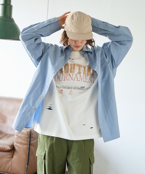 「PBLIM」 半袖Tシャツ MEDIUM カーキ レディース_画像7