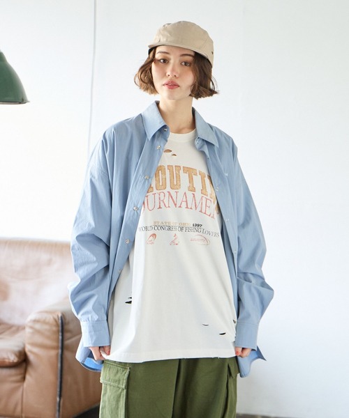 「PBLIM」 半袖Tシャツ MEDIUM カーキ レディース_画像8