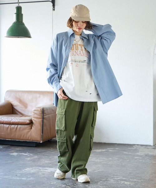 「PBLIM」 半袖Tシャツ MEDIUM カーキ レディース_画像9