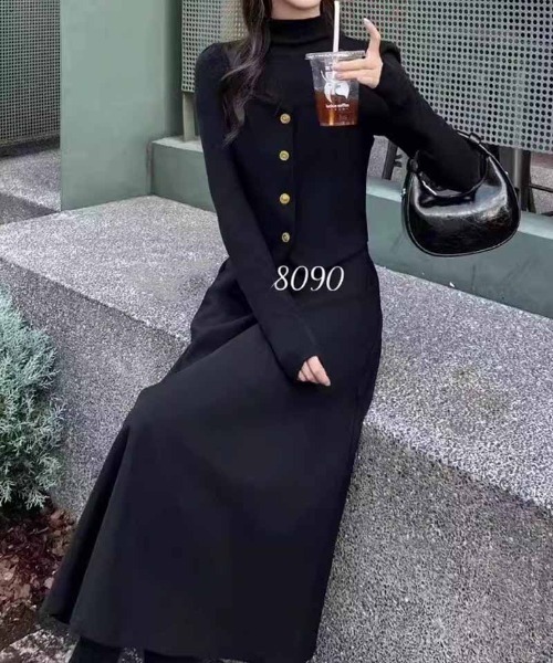 shoppinggo ワンピース ロングフレアワンピース 裏起毛 レイヤード風