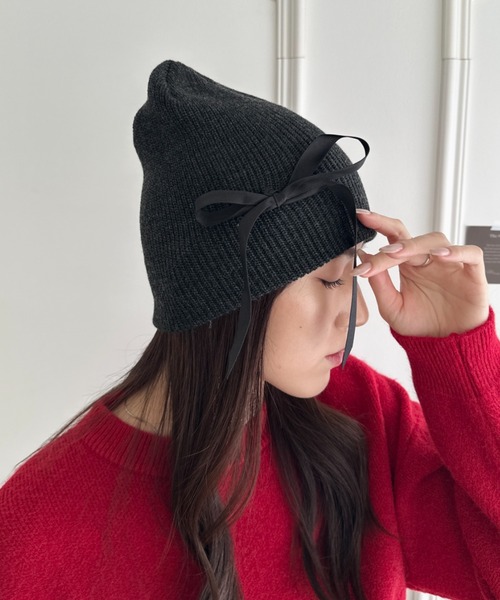 ニット帽 ニットキャップ リボンデザインニット帽 レディース