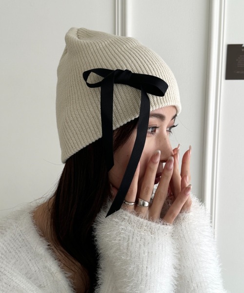 ニット帽 ニットキャップ リボンデザインニット帽 レディース