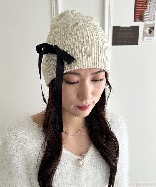 ニット帽 ニットキャップ リボンデザインニット帽 レディース