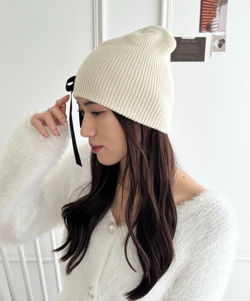 ニット帽 ニットキャップ リボンデザインニット帽 レディース