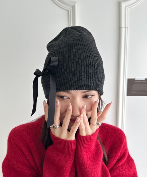 ニット帽 ニットキャップ リボンデザインニット帽 レディース