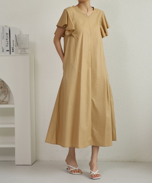 「MAISON DE THERESE」 半袖ワンピース M ベージュ レディース_画像9