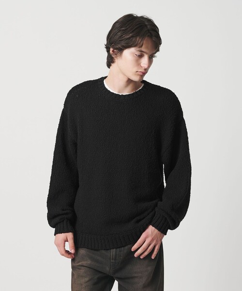 美品　ユナイテッドアローズ　厚手　クルーネックニット　黒　無地　M　コットン monkey time BEAUTY＆YOUTH UNITED ARROWS セーター ニット コットン