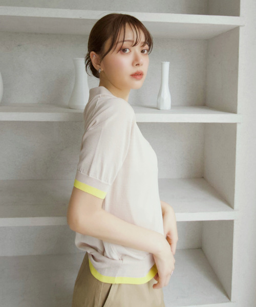 「Eclat one」 半袖ニット FREE ベージュ レディース_画像3