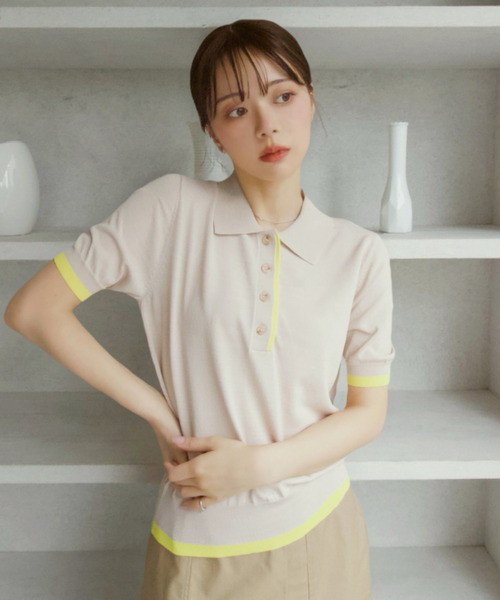 「Eclat one」 半袖ニット FREE ベージュ レディース_画像4