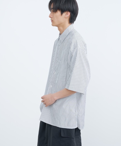 「SINSS」 半袖シャツ SMALL ホワイト×ブルー メンズ_画像4