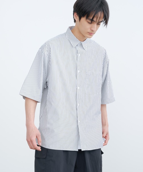「SINSS」 半袖シャツ SMALL ホワイト×ブルー メンズ_画像5